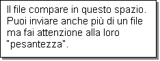 Casella di testo: Il file compare in questo spazio. 
Puoi inviare anche pi di un file ma fai attenzione alla loro pesantezza.
